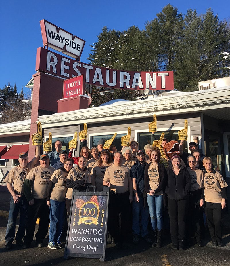 The Wayside staff standing in front of the restaurant celebrating 100 years